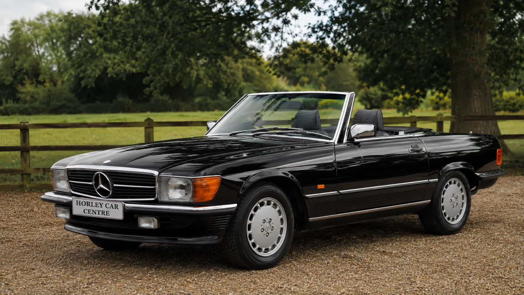 Classic black Mercedes-Benz SL at Horley Car Centre